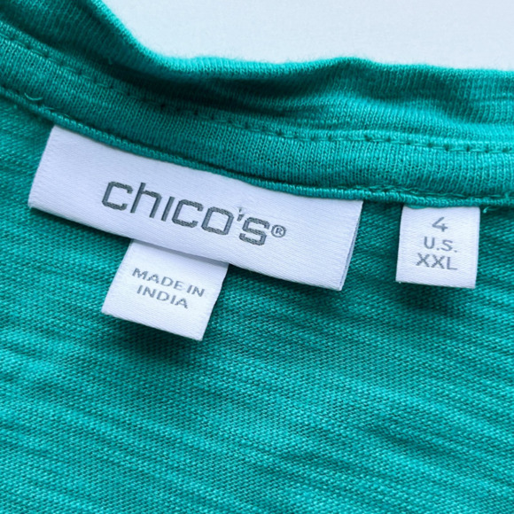 Chicos Puff Sleeve V Neck Slub Tee Teal Green Womens Plus XXL Cotton Modal - Picture 9 of 12